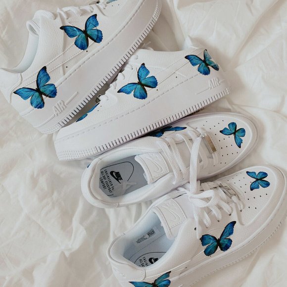 Nike Air Force 1 Low Light Blue Butterfly Design White Custom Shoes Men Women main image 12